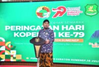 Bupati Sumenep Achmad Fauzi Wongsojudo, saat memberikan sambutan pada acara Tasyakuran Peringatan Hari Koperasi Nasional (Harkopnas) ke-79 di Pendopo Agung Keraton Sumenep