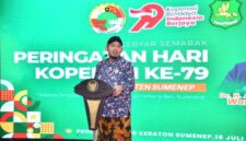 Bupati Sumenep Achmad Fauzi Wongsojudo, saat memberikan sambutan pada acara Tasyakuran Peringatan Hari Koperasi Nasional (Harkopnas) ke-79 di Pendopo Agung Keraton Sumenep